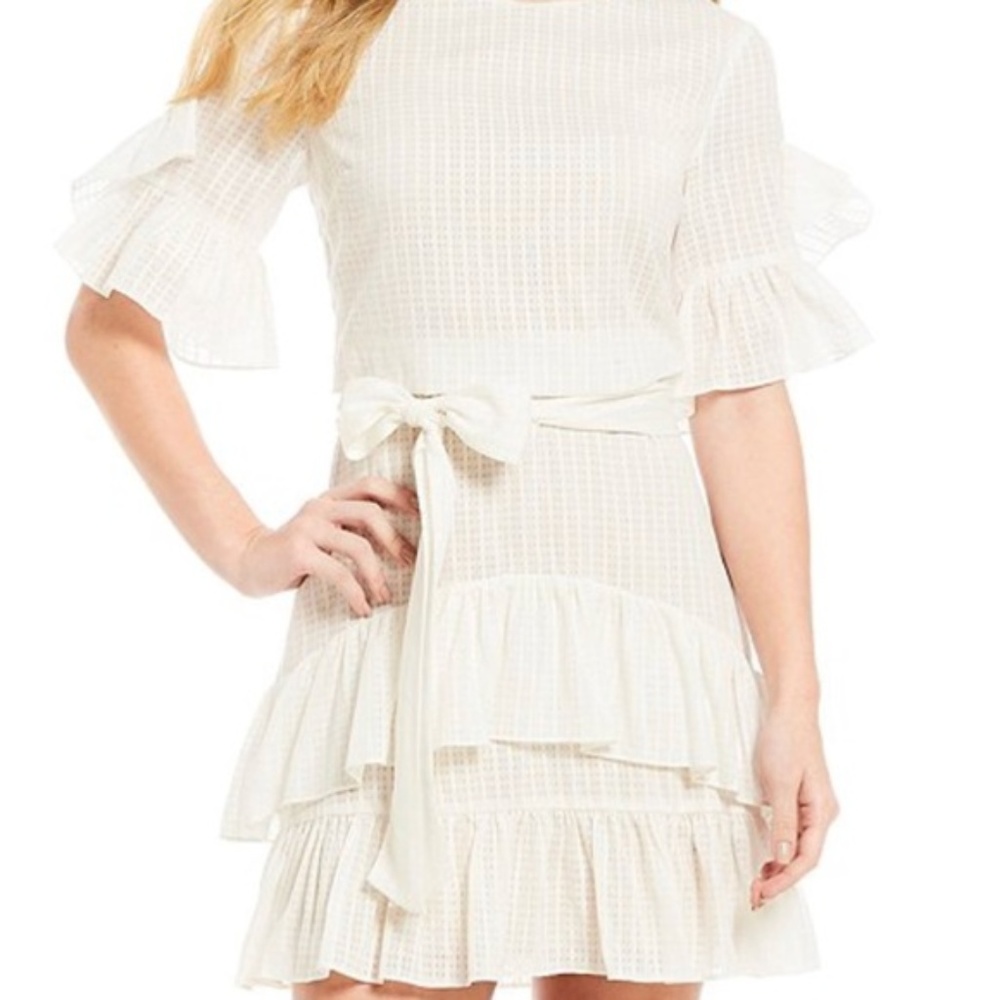 H Halston Ivory Short Sleeve Fit and Flare Dress